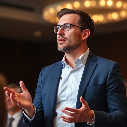 Un leader aziendale che parla in pubblico durante un seminario